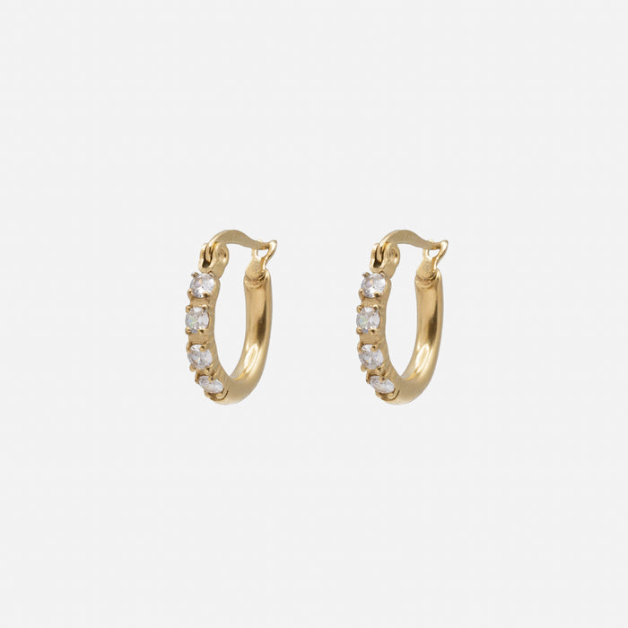 Boucles d'oreilles petits anneaux avec zircons cubiques en acier inoxydable