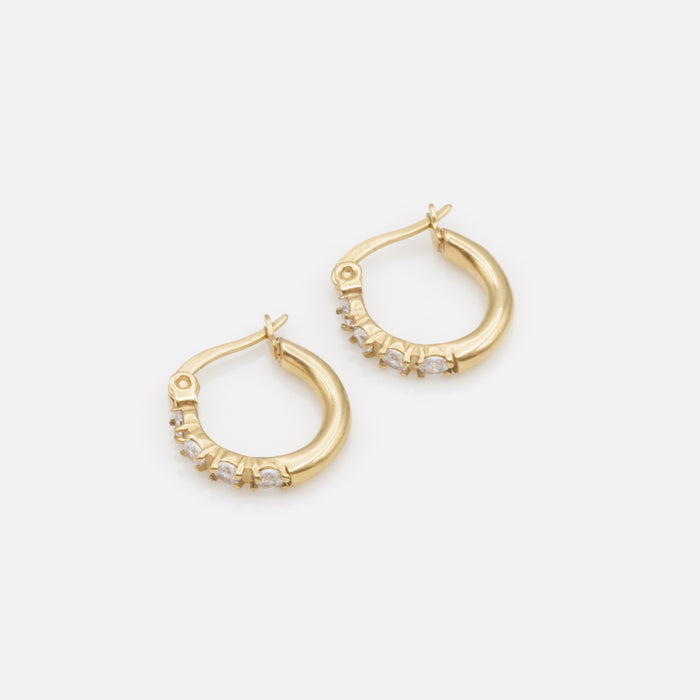 Boucles d'oreilles petits anneaux avec zircons cubiques en acier inoxydable