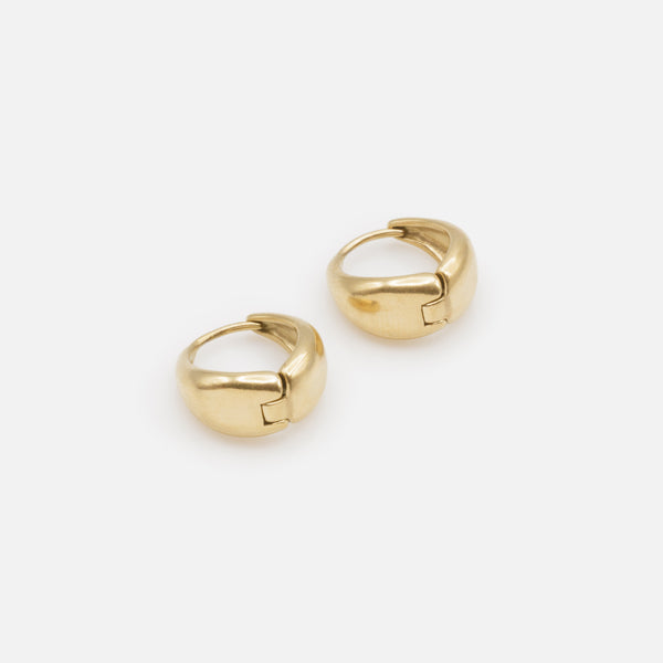 Load image into Gallery viewer, Gold huggies earrings with wide base in stainless steel
