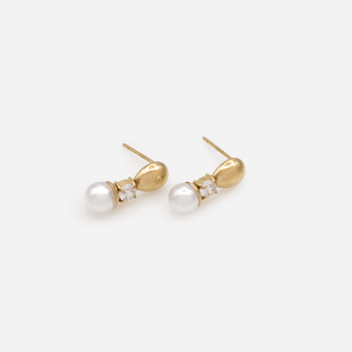 Ensemble collier et boucles d'oreilles dorés perles et zircons cubiques en acier inoxydable