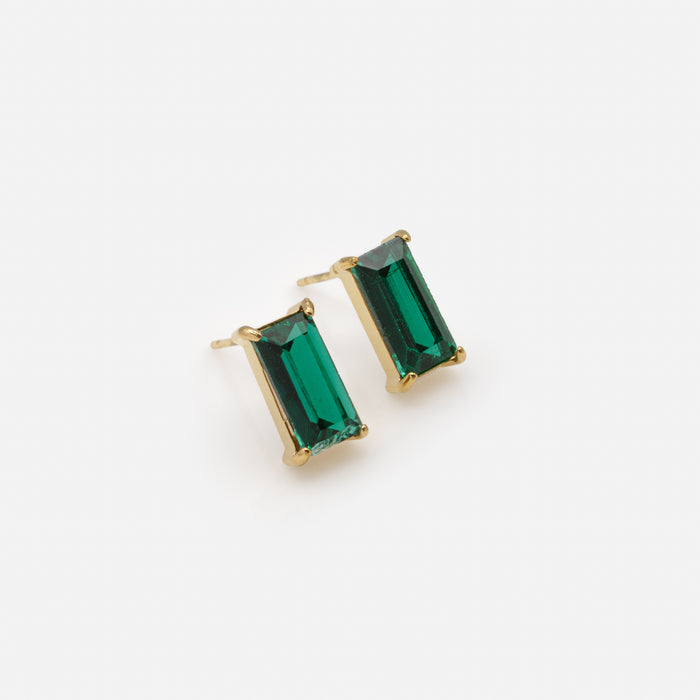 Ensemble collier et boucles d'oreilles dorés avec pierres émeraude en acier inoxydable
