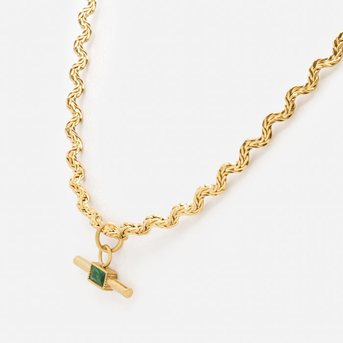 Ensemble collier et boucles d'oreilles dorés avec pierres émeraude en acier inoxydable