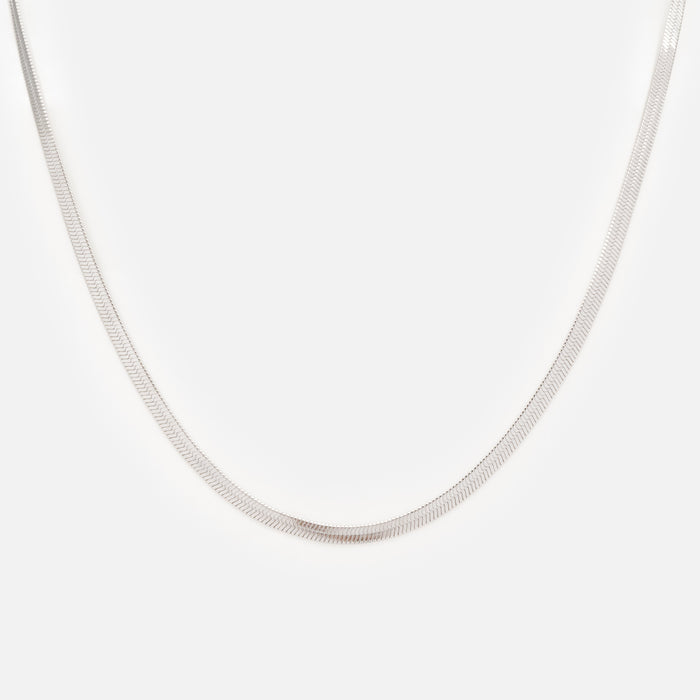 Silver Set Flat Serpentine Chain Necklace and Stainless Steel Double Chain Bracelet