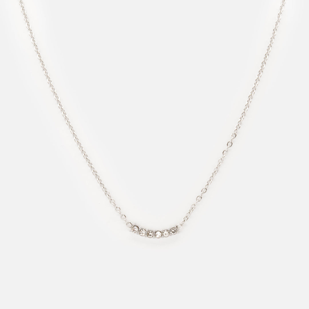 Collier argenté avec rang de petits zircons cubiques en acier inoxydable