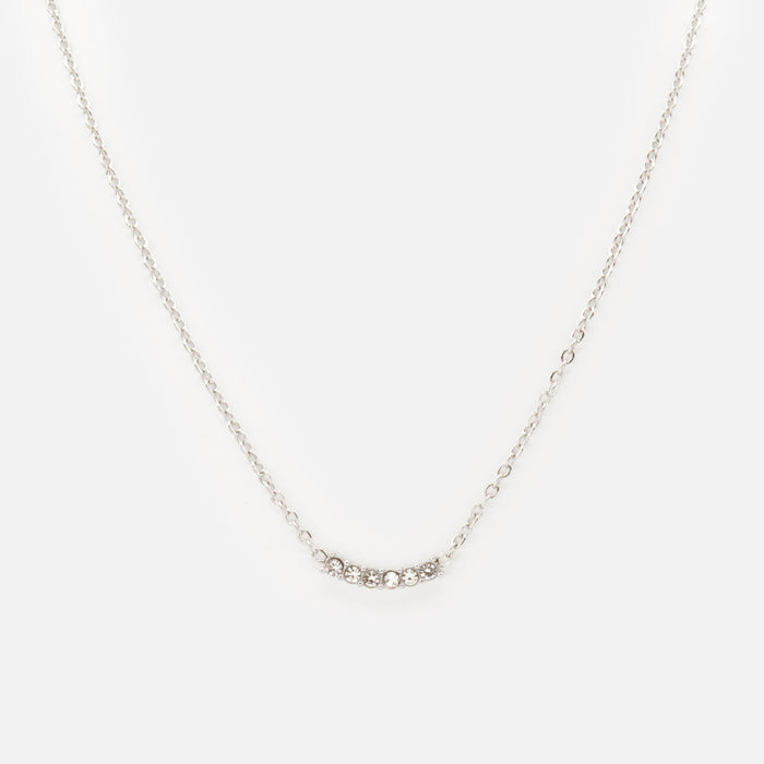 Silver necklace with row of small cubic zirconia in stainless steel