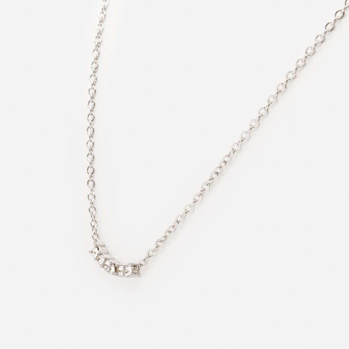 Silver necklace with row of small cubic zirconia in stainless steel