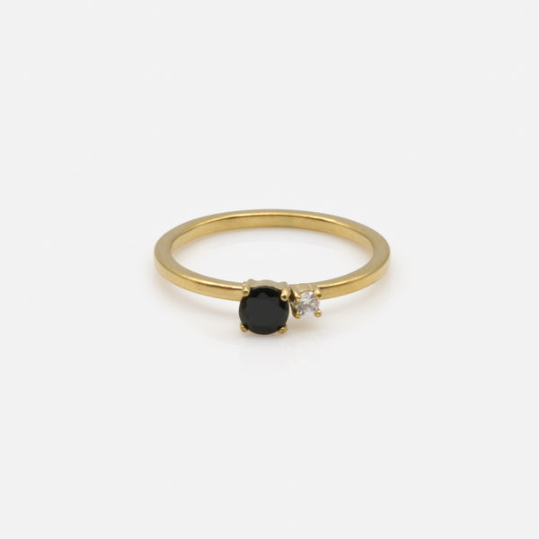 Load image into Gallery viewer, Gold ring with black and translucent zircons in stainless steel
