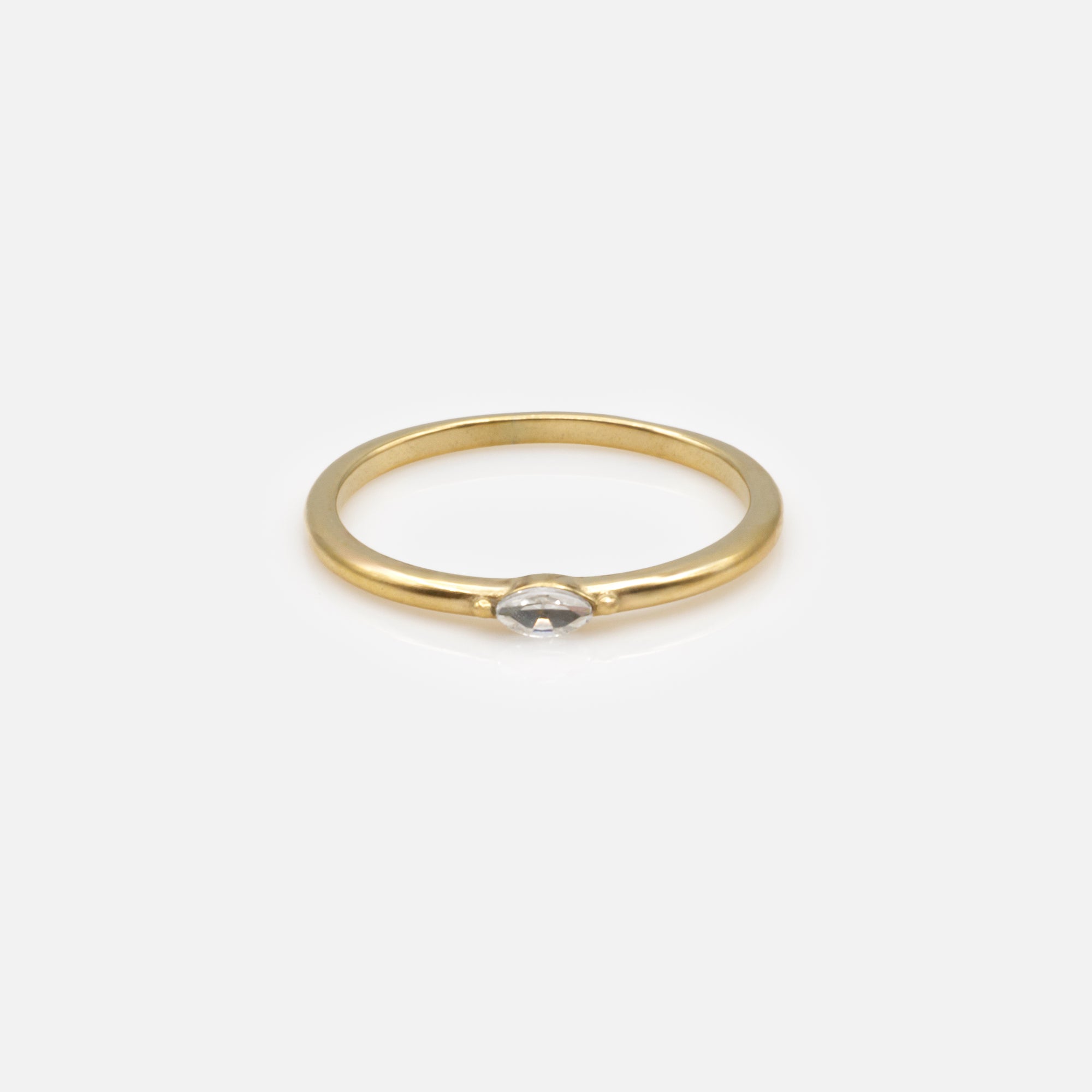 Gold ring with oval cubic zirconia in stainless steel