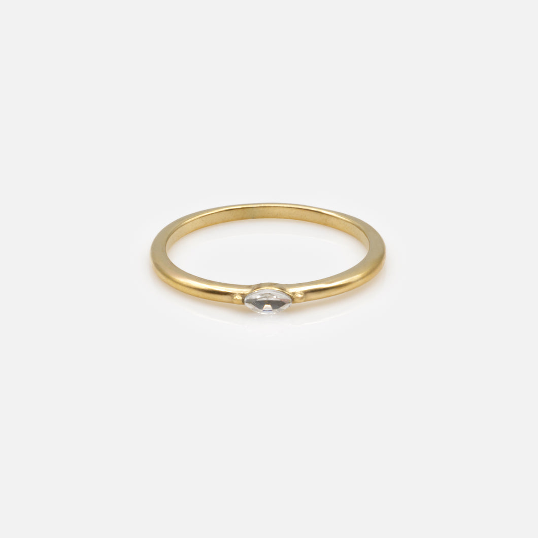 Gold ring with oval cubic zirconia in stainless steel