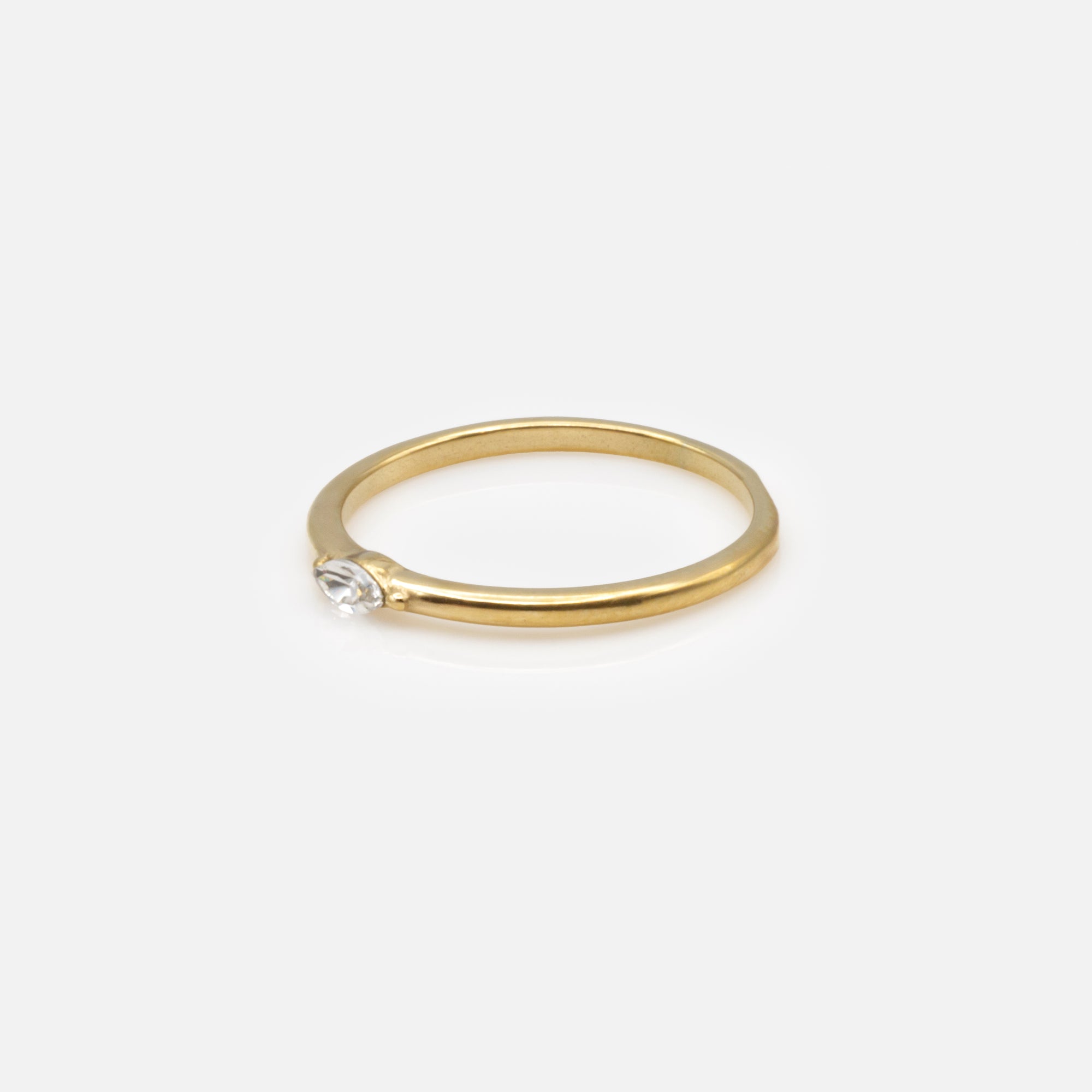 Gold ring with oval cubic zirconia in stainless steel