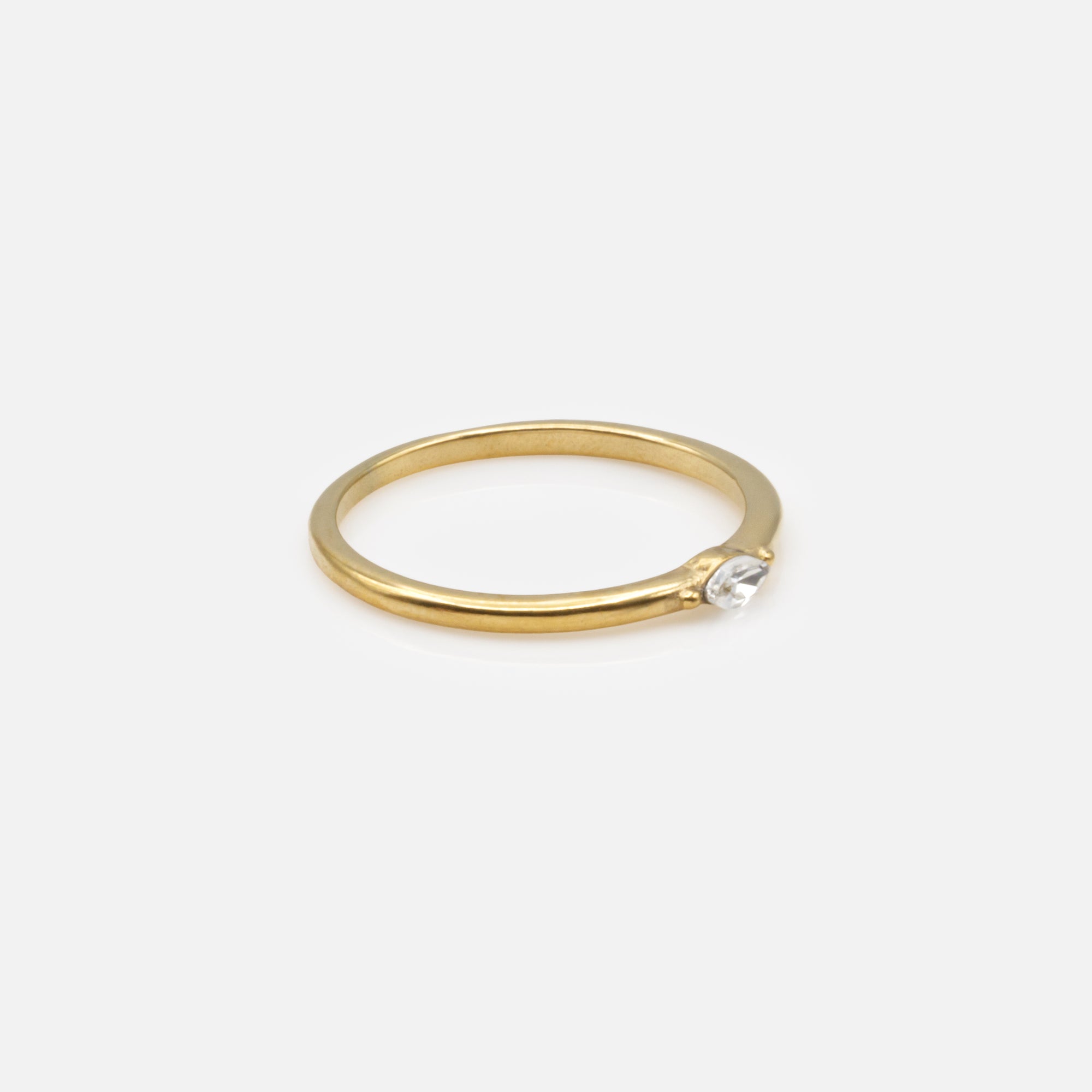 Gold ring with oval cubic zirconia in stainless steel