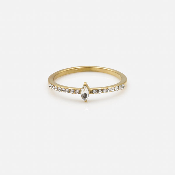 Load image into Gallery viewer, Gold ring with diamond stone and multiple cubic zirconia in stainless steel
