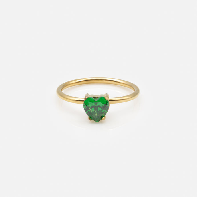 Bague dorée avec zircon cubique coeur vert en acier inoxydable