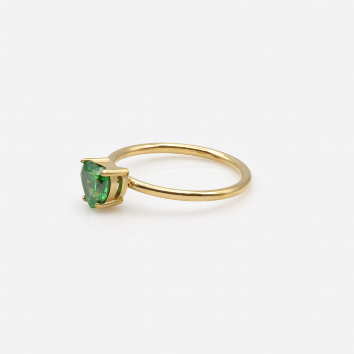 Bague dorée avec zircon cubique coeur vert en acier inoxydable