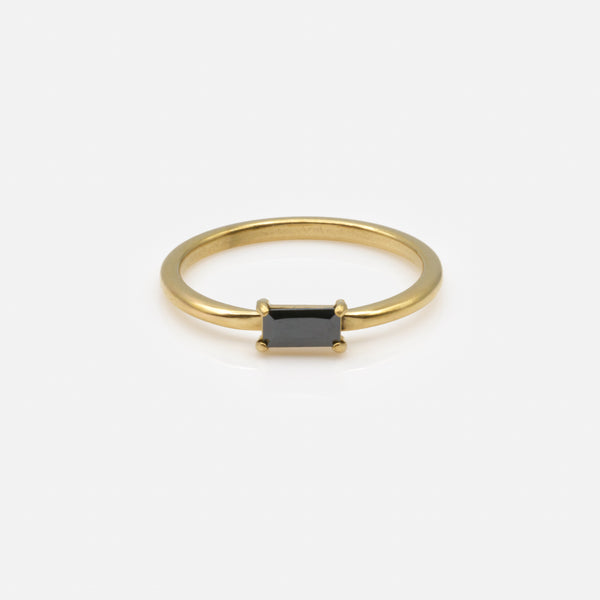 Load image into Gallery viewer, Gold ring with black rectangular stone in stainless steel
