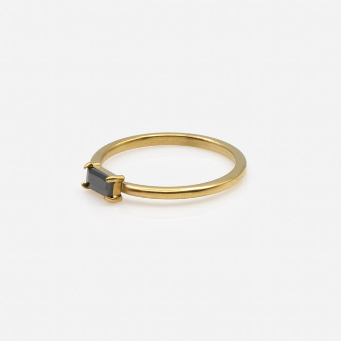 Gold ring with black rectangular stone in stainless steel