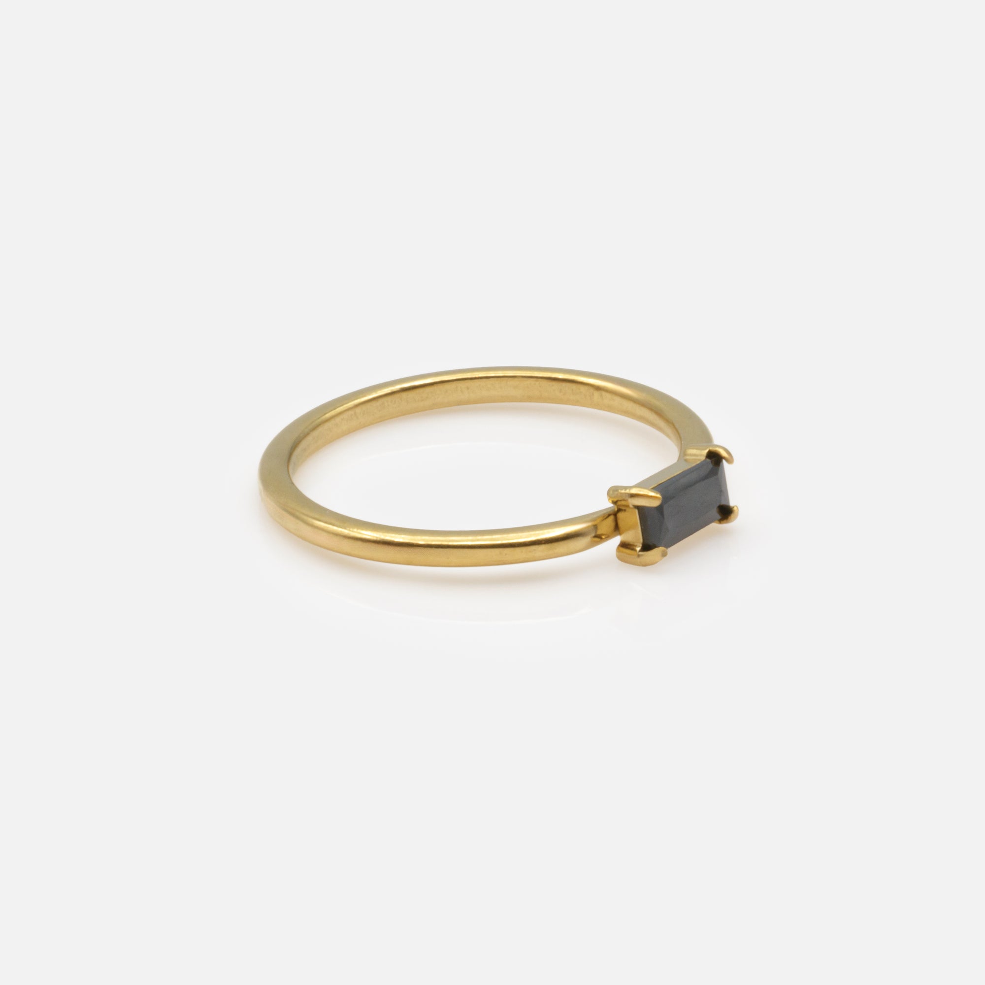 Gold ring with black rectangular stone in stainless steel