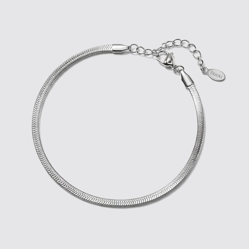 Bracelet en maille serpent plat argenté en acier inoxydable