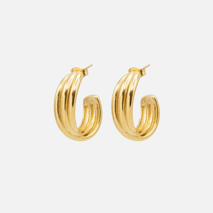 Gold hourglass hoop earrings in stainless steel