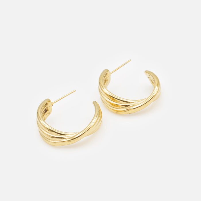 Gold hourglass hoop earrings in stainless steel