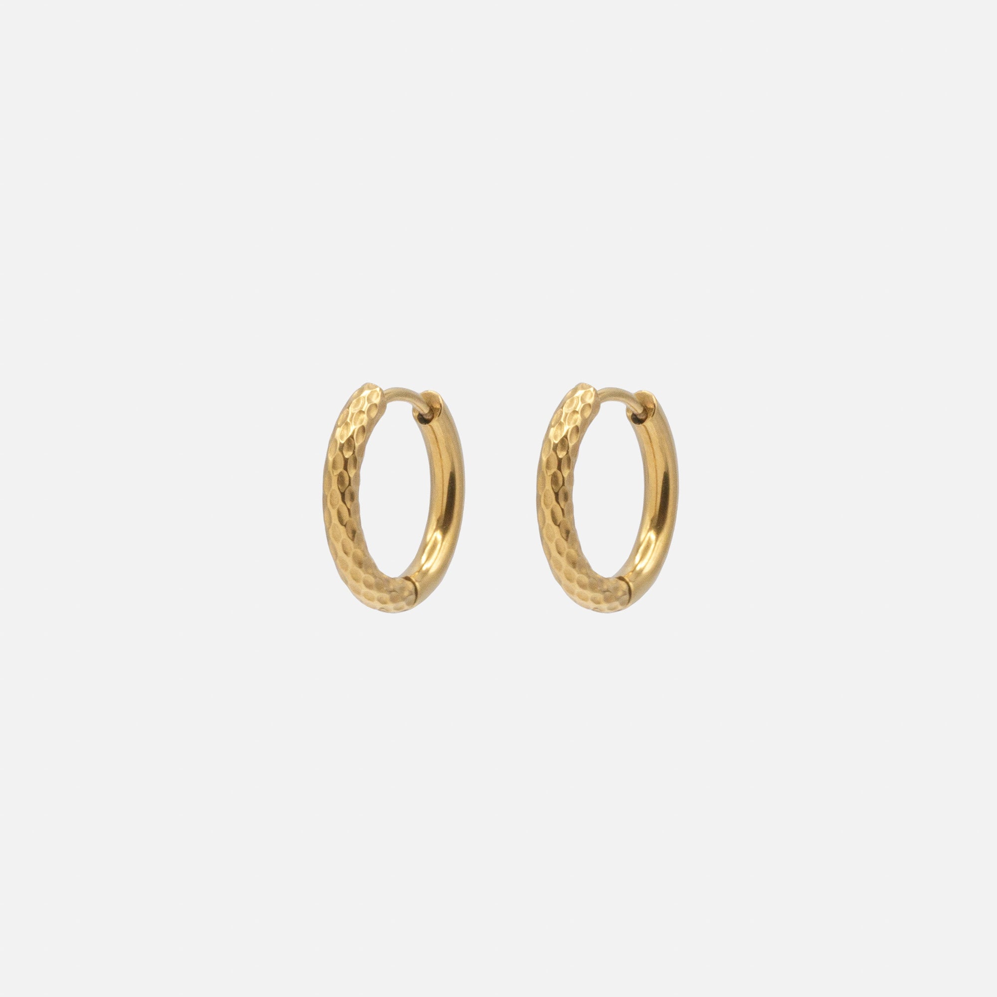 Gold-tone, half-textured stainless steel huggie earrings