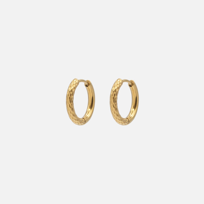 Gold-tone, half-textured stainless steel huggie earrings
