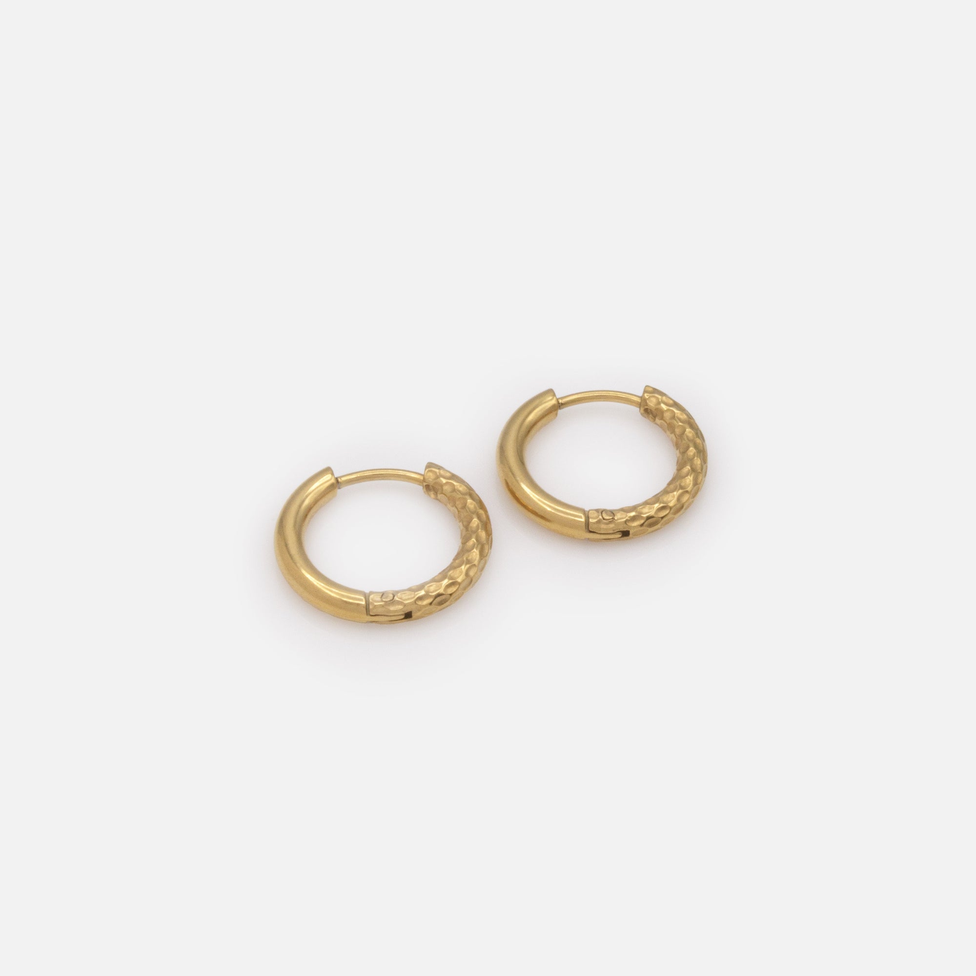 Gold-tone, half-textured stainless steel huggie earrings
