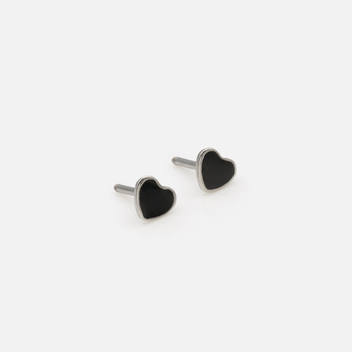 Trio de boucles d'oreilles cœurs noirs et argentés en acier inoxydable