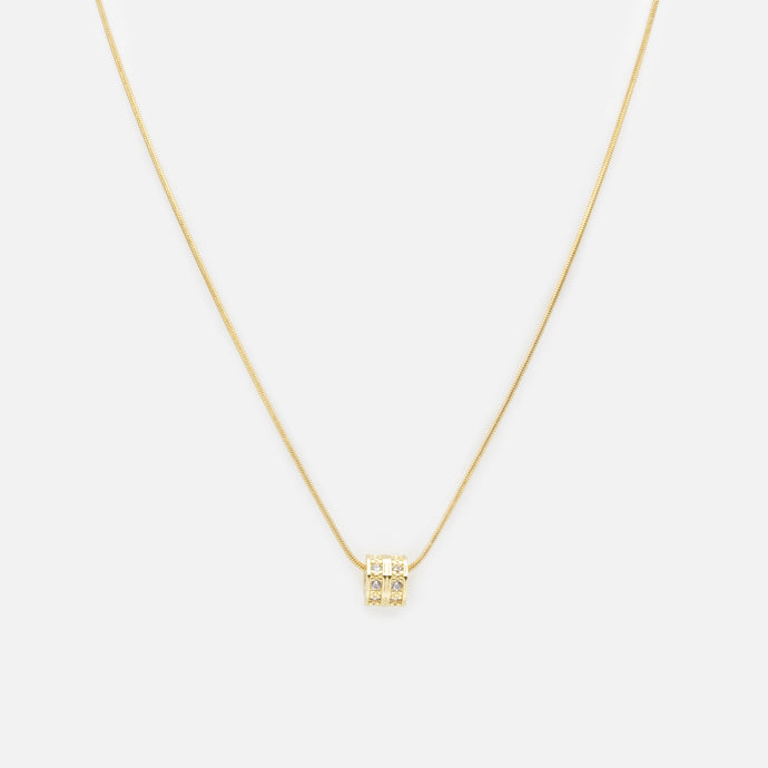 Collier doré cylindre texturé en acier inoxydable