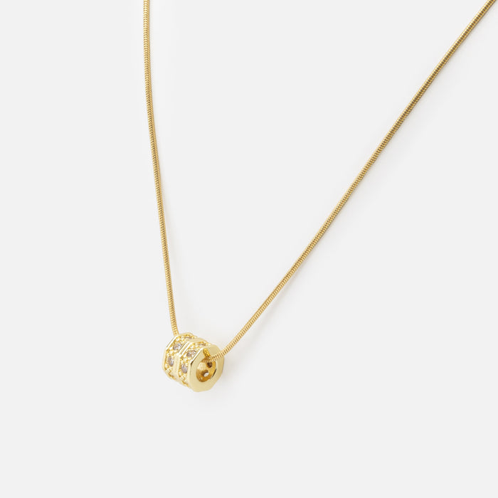 Collier doré cylindre texturé en acier inoxydable