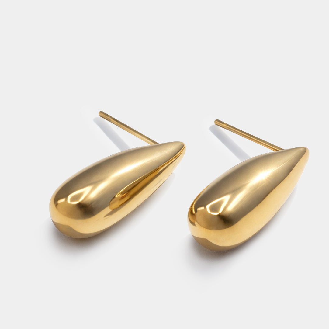 Boucles d'oreilles dorées en forme de goutte en acier inoxydable