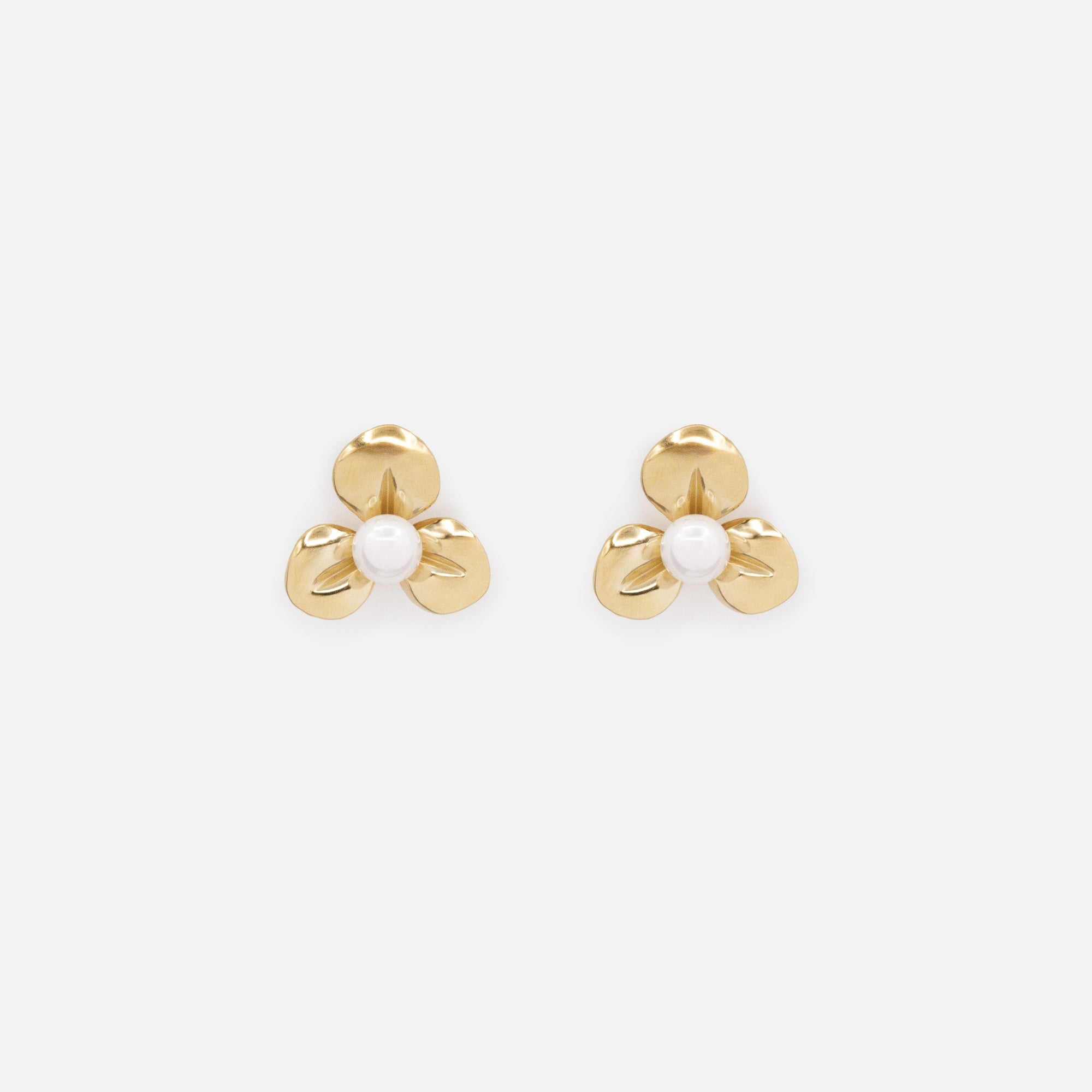 Boucles d'oreilles fleur dorée en acier inoxydable & perle