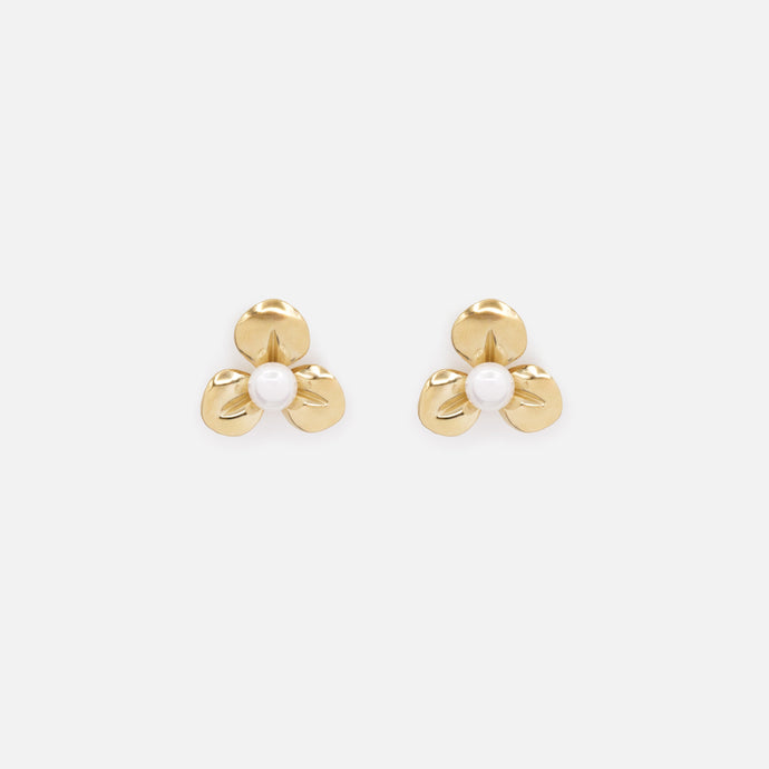 Boucles d'oreilles fleur dorée en acier inoxydable & perle