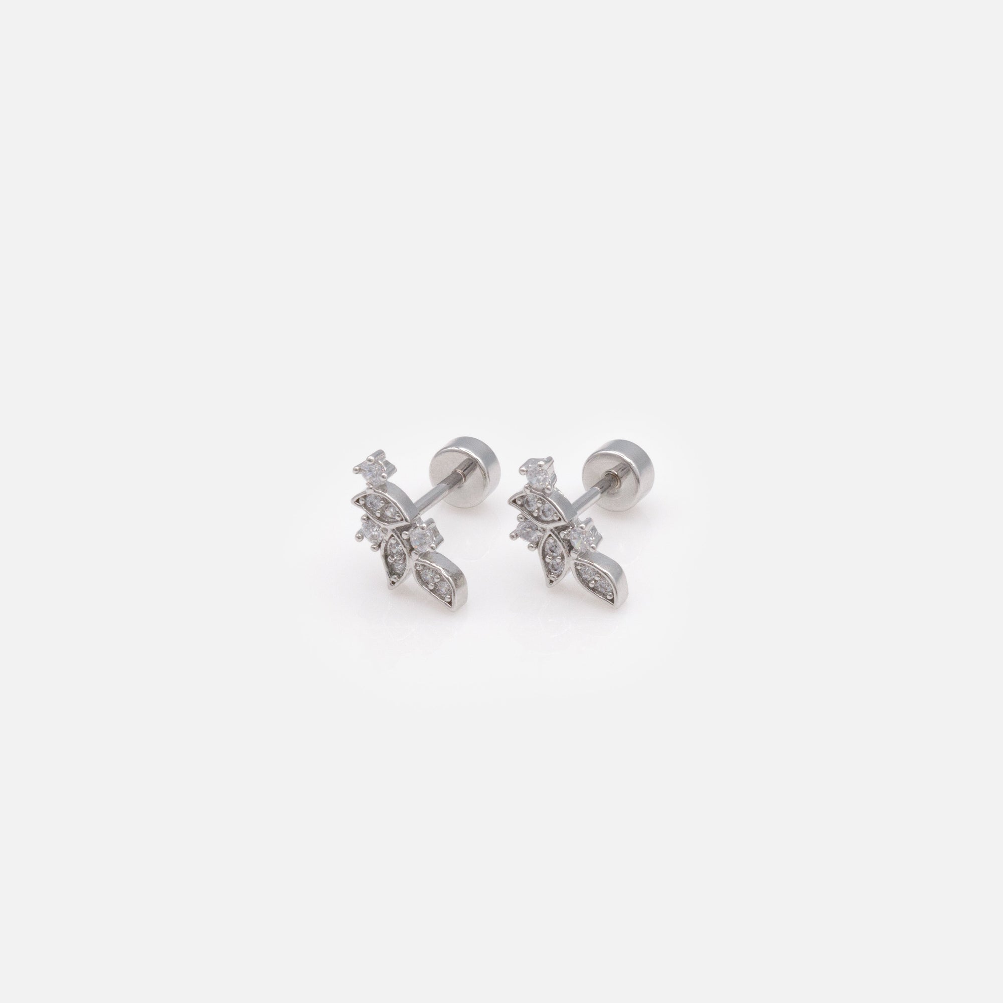 Boucles d'oreilles feuillage argenté en acier inoxydable