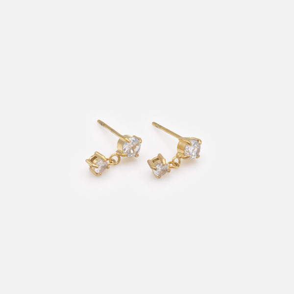 Charger l&#39;image dans la galerie, Boucles d&#39;oreilles dorées pendantes en acier inoxydable avec zircons cubiques
