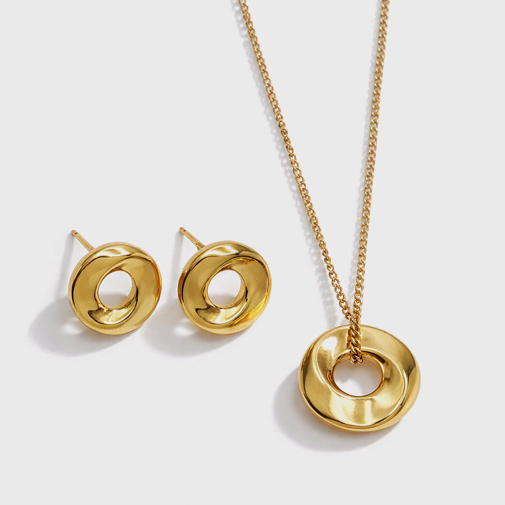 Collier & boucles d'oreilles dorés larges cercles imparfaits en acier inoxydable