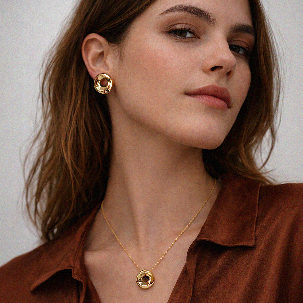 Collier & boucles d'oreilles dorés larges cercles imparfaits en acier inoxydable