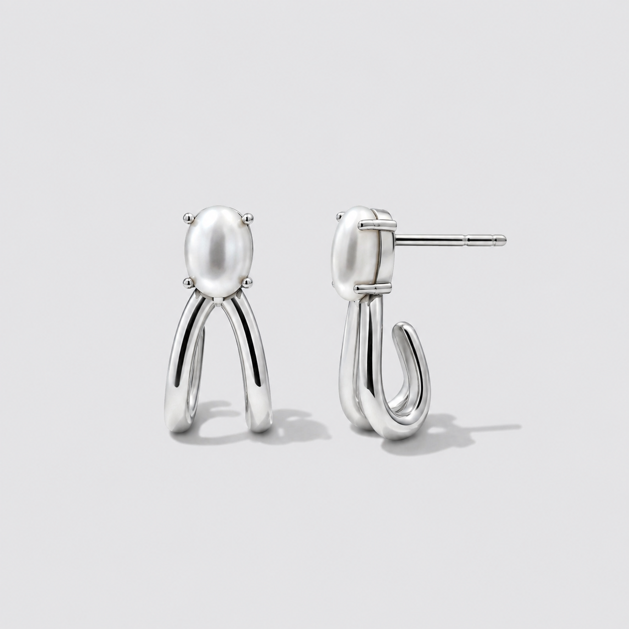 Boucles d'oreilles argentées en acier inoxydable avec perle