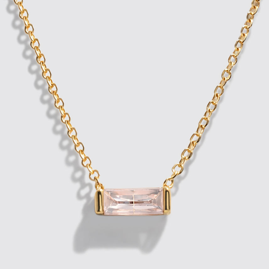 Collier doré pierre rectangulaire rose en acier inoxydable