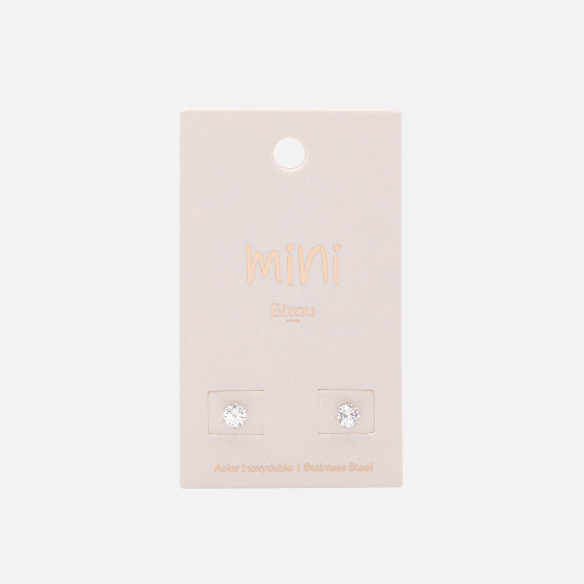 Mini boucles d'oreilles argentées en acier inoxydable avec zircon cubique 3 mm