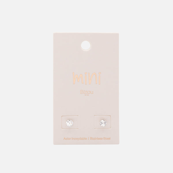 Charger l&#39;image dans la galerie, Mini boucles d&#39;oreilles argentées en acier inoxydable avec zircon cubique 3 mm
