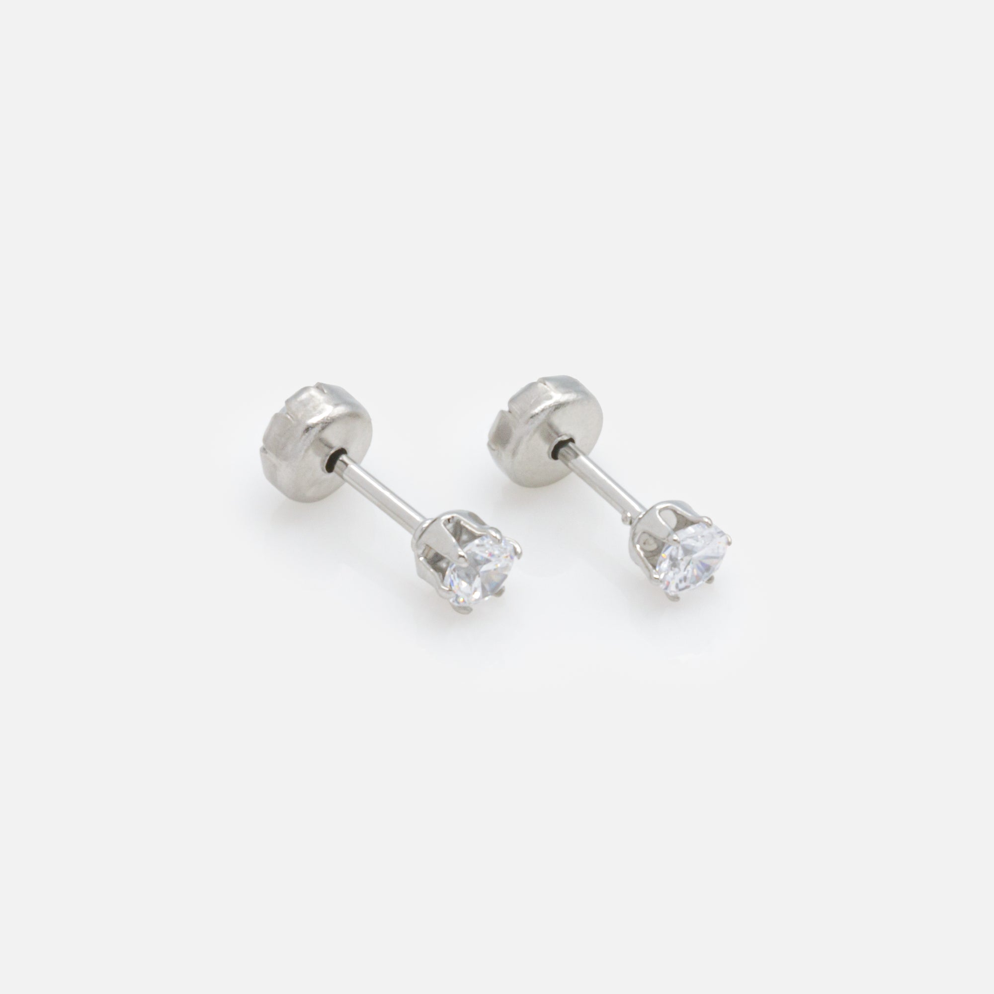 Mini silver-plated earrings with 3 mm cubic zirconia in stainless steel