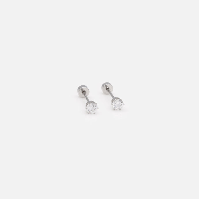 Mini boucles d'oreilles argentées en acier inoxydable avec zircon cubique 3 mm