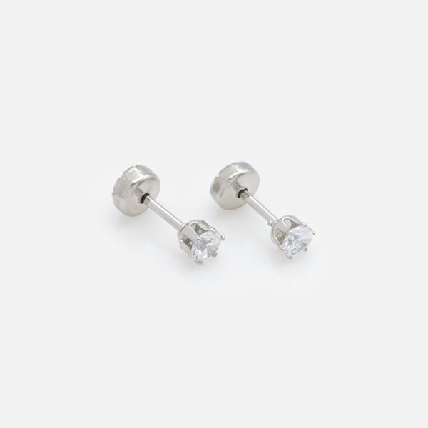 Load image into Gallery viewer, Mini silver-plated earrings with 3 mm cubic zirconia in stainless steel
