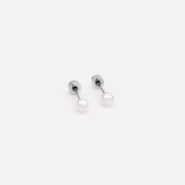 Charger l&#39;image dans la galerie, Mini boucles d&#39;oreilles argentées en acier inoxydable avec perle 3 mm
