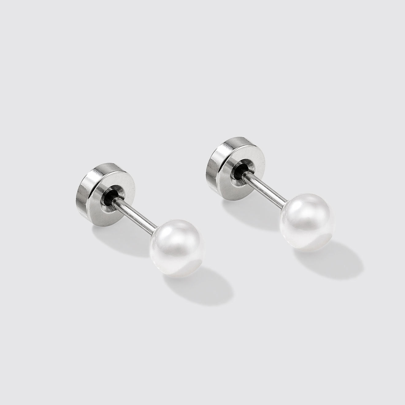 Mini boucles d'oreilles puces perle argentées en acier inoxydable