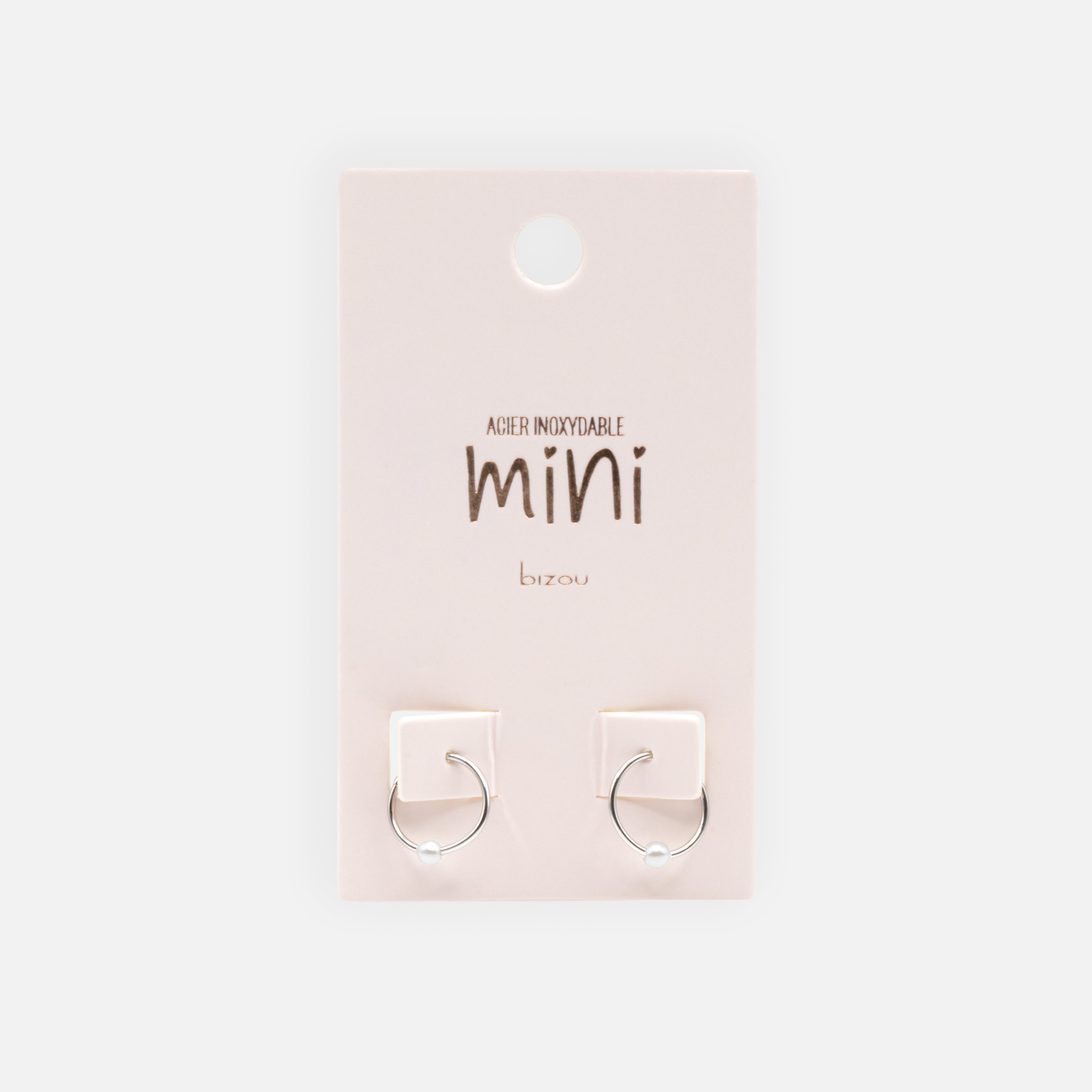 Mini boucles d’oreilles dormeuses argentées avec perle en acier inoxydable
