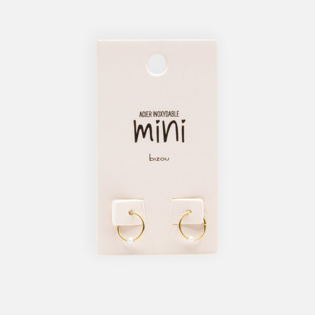 Mini gold-plated sleeper earrings with pearl in stainless steel