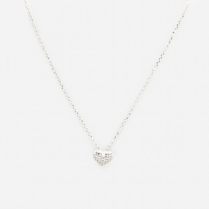 Collier avec breloque coeur bombé et zircons cubiques en argent sterling