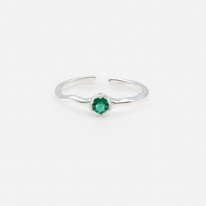 Bague ouverte avec pierre émeraude en argent sterling